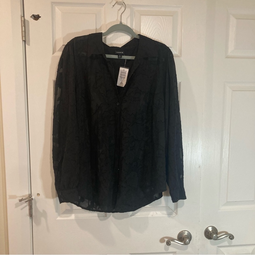 Torrid sheer dark feminine fairy goth textured floral button-up blouse sz 2X NWT